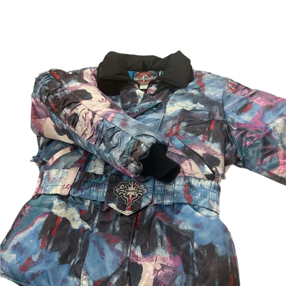 Vintage Polaris Snowmobile Puffer Jacket Thermoloft Belted Abstract Print size M - Picture 9 of 15